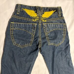 Robins Jeans Marlon Patch Blue Embroidered Wings Straight Leg 28